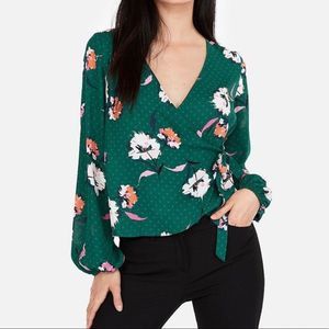 Express Floral Kimono Faux Wrap Blouse Top XS